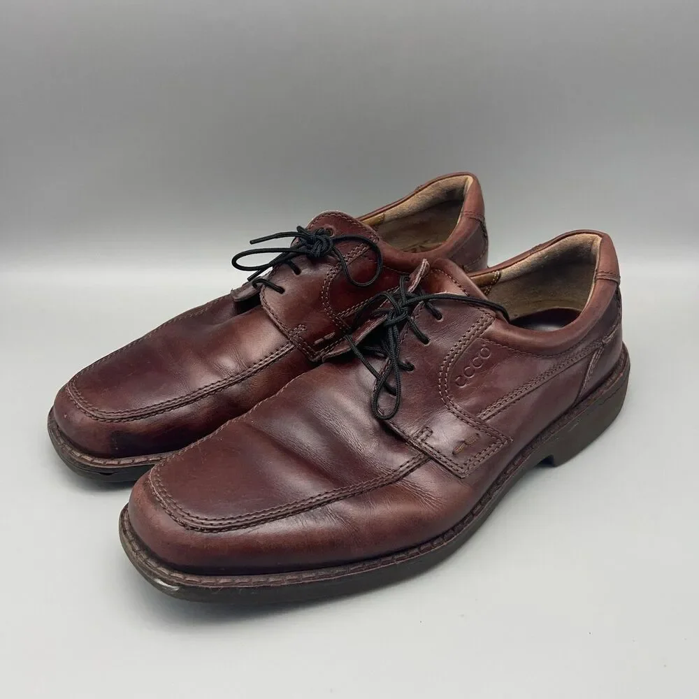 ECCO Shoes Mens Size 43 Brown Leather Apron Toe Oxford Lace Up Shock Point